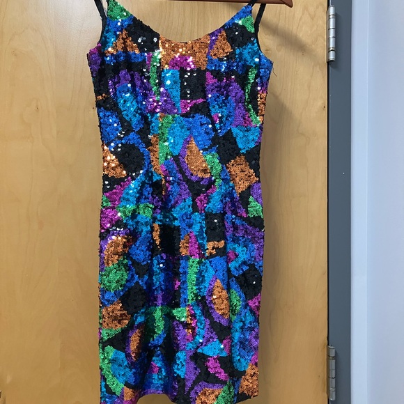 Black Sequin Dress with Purple and Pink Highlights - Picture 1 of 9